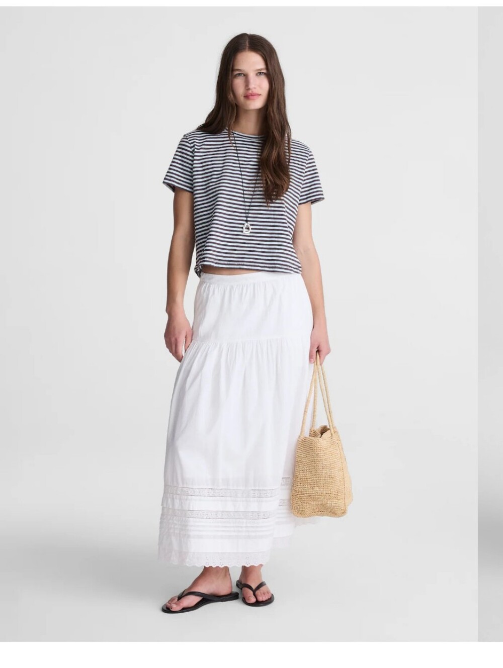 Madewell Pintucked Midi Skirt NZ498 Size XS White 100% Cotton